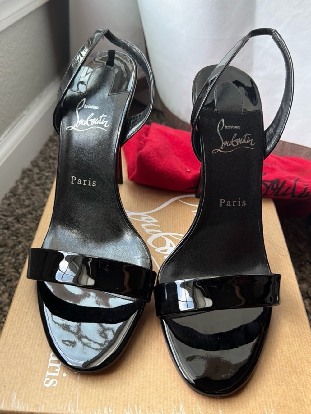 Christian Louboutin Black Patent Slingback Stiletto Sandals - Picture 4 of 8
